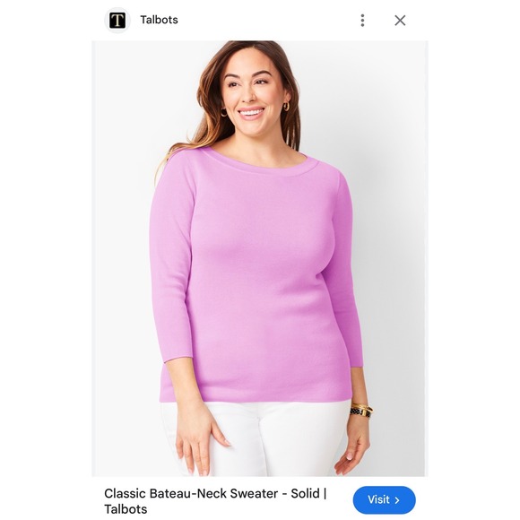 Talbots Plus Size 2X Lavender Cotton Blend Boat Neck 3/4 Sleeve Sweater Bright - Picture 10 of 10